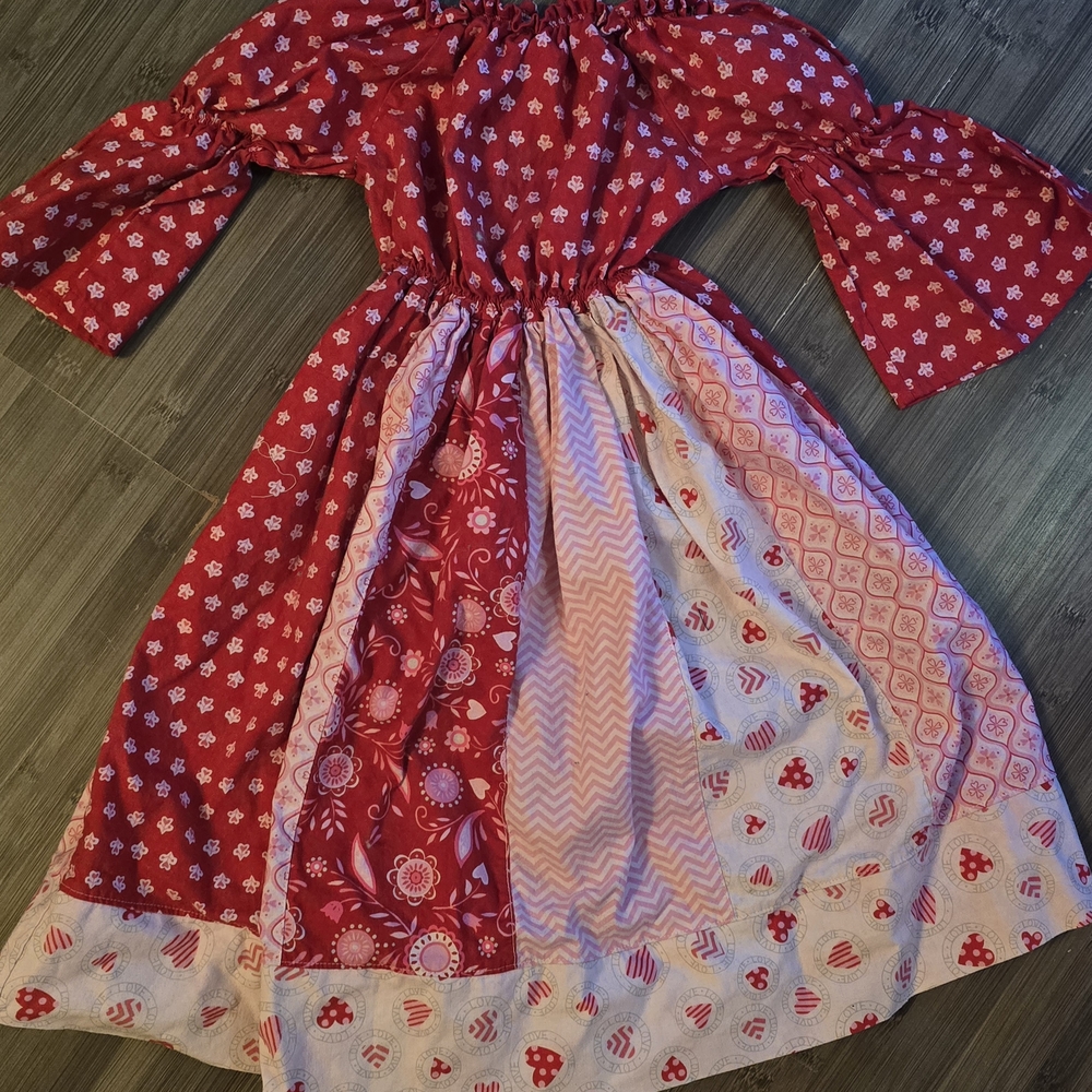 Patchwork Boutique Hearts Custom Girls Dress Size 6-7